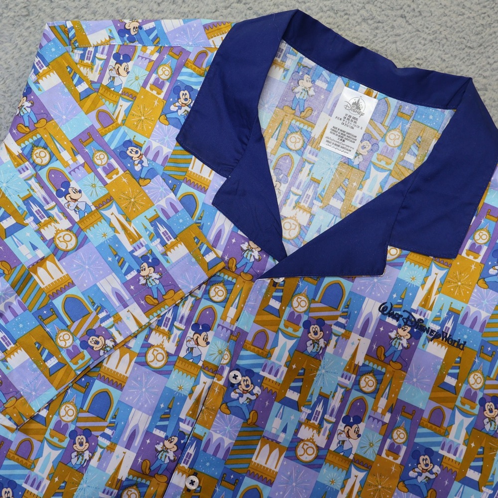 Disney World‎ 50th Anniversary Mickey Mouse Castle Camp Shirt Mens XXL NWT Blue